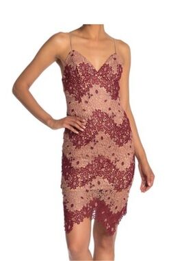 Bardot Two-Tone Floral Guipure Lace Slip Dress Berry Burgundy Size 10 NWT